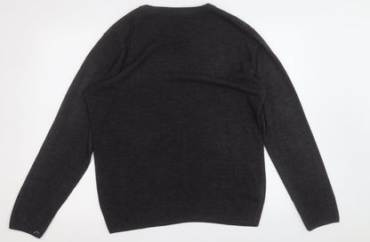 Easy Mens Grey Round Neck  Acrylic Pullover Jumper Size L