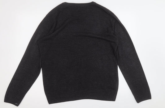 Easy Mens Grey Round Neck  Acrylic Pullover Jumper Size L