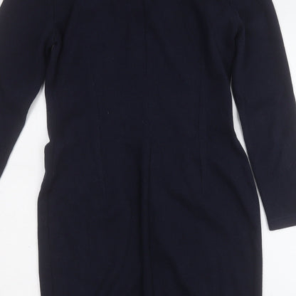 St Michael Womens Blue  Polyester Jumper Dress  Size 12  Round Neck Button