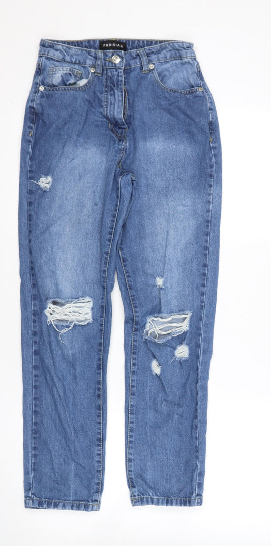 PARISIAN SIGNATURE Womens Blue  Cotton Skinny Jeans Size 6 L26 in Regular  - Distressed
