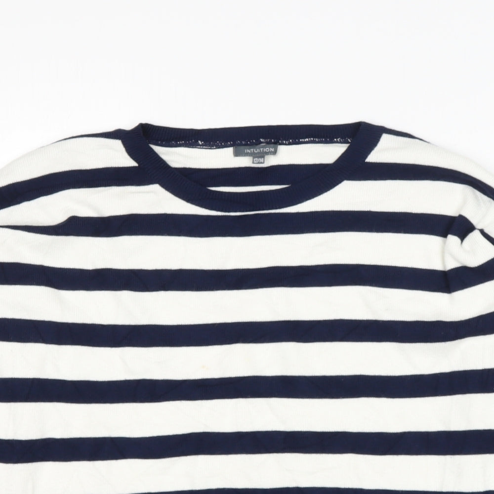 Intuition  Womens Blue Round Neck Striped Viscose Pullover Jumper Size 12