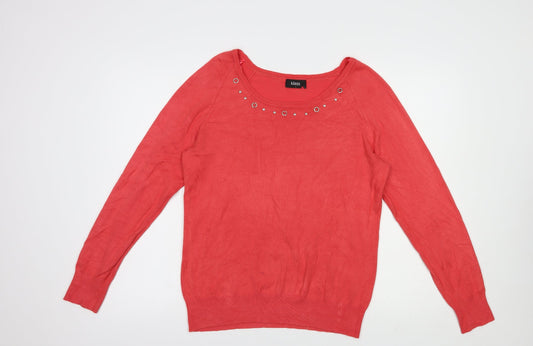 Klass Womens Red Boat Neck  Viscose Pullover Jumper Size L   - Neckline Detail