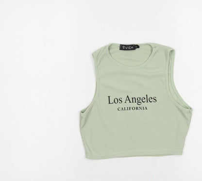 Vivichi Womens Green  Polyester Cropped Blouse Size L Crew Neck - Los Angeles