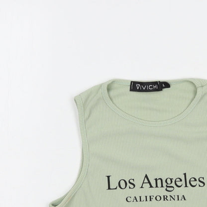Vivichi Womens Green  Polyester Cropped Blouse Size L Crew Neck - Los Angeles