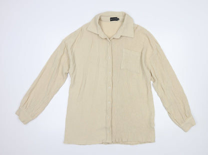 PRETTYLITTLETHING Womens Beige  Polyester Basic Button-Up Size 10 Collared