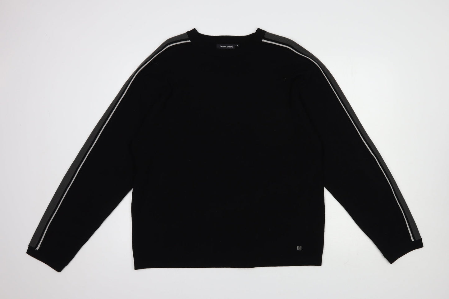 Fashion Union Mens Black Crew Neck  Acrylic Pullover Jumper Size XL