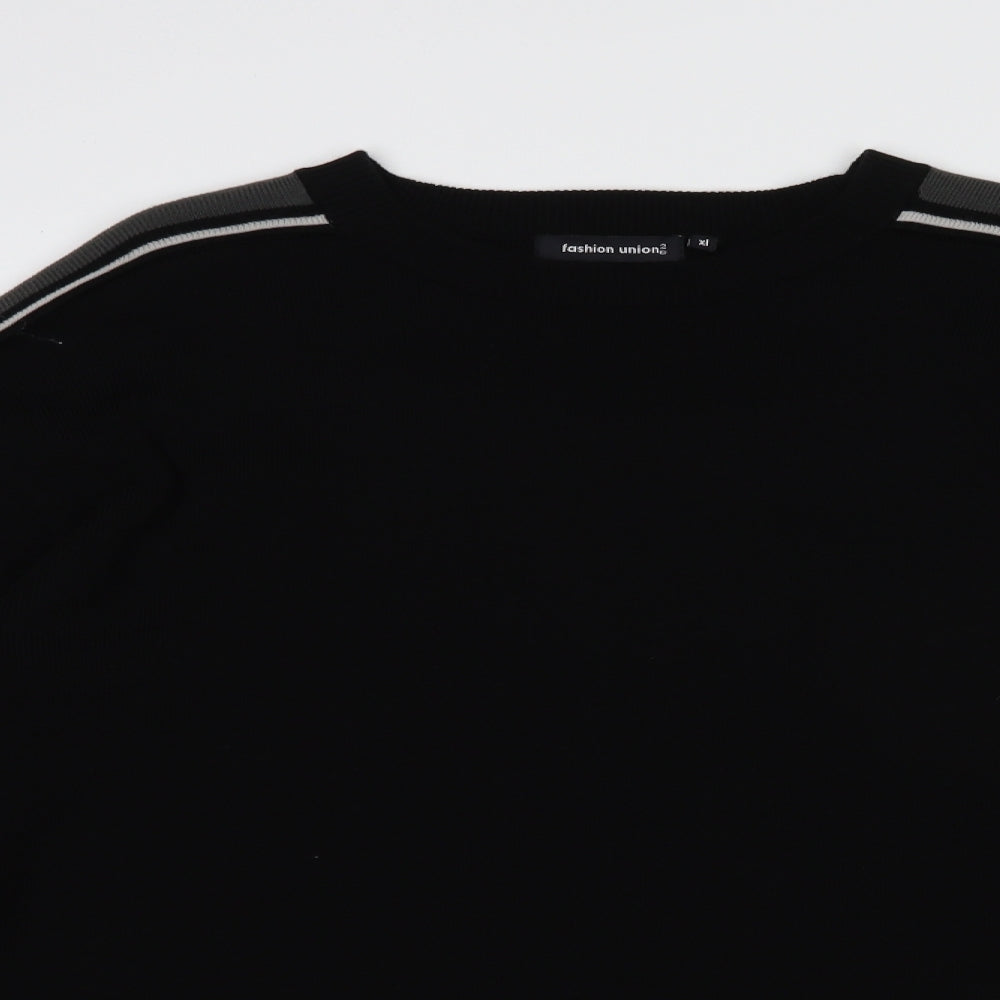 Fashion Union Mens Black Crew Neck  Acrylic Pullover Jumper Size XL