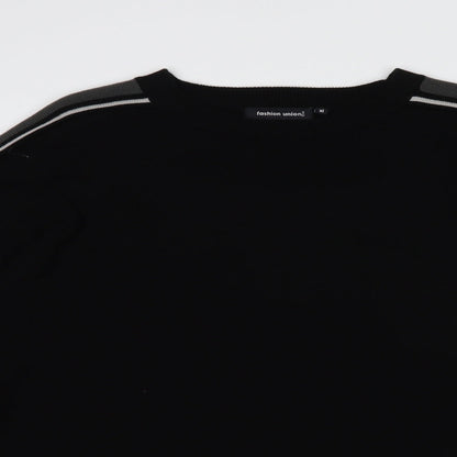 Fashion Union Mens Black Crew Neck  Acrylic Pullover Jumper Size XL