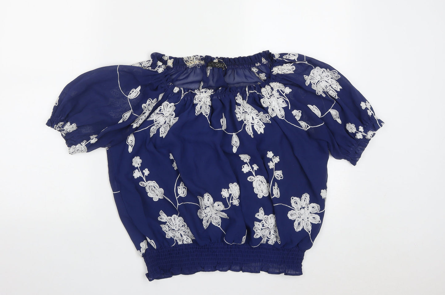 Quiz Womens Blue Floral Polyester Basic Blouse Size 10 Scoop Neck