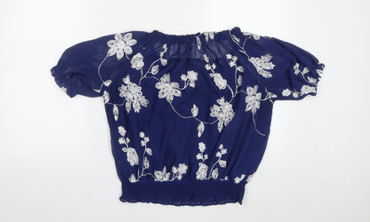 Quiz Womens Blue Floral Polyester Basic Blouse Size 10 Scoop Neck