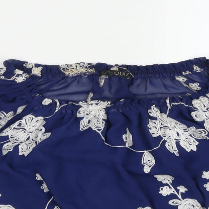 Quiz Womens Blue Floral Polyester Basic Blouse Size 10 Scoop Neck