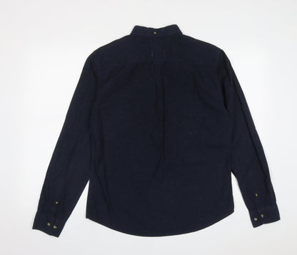 Soviet Mens Blue  Cotton  Button-Up Size M Collared Button