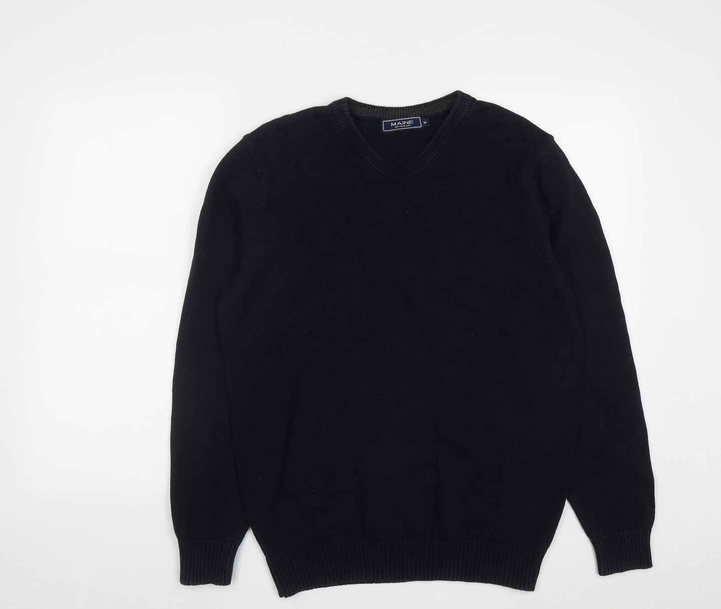 Maine Mens Blue V-Neck  Cotton Pullover Jumper Size M