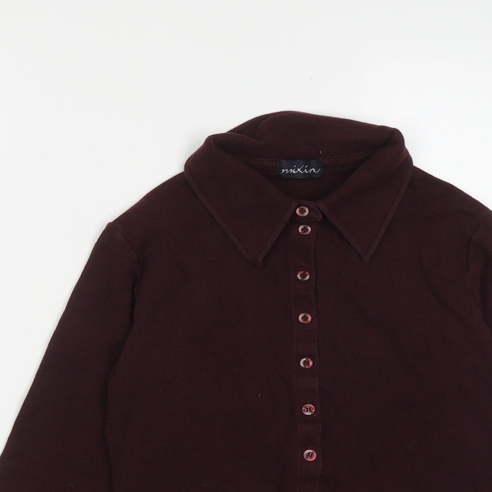 Mixin Womens Red  Cotton Basic Button-Up Size M Collared