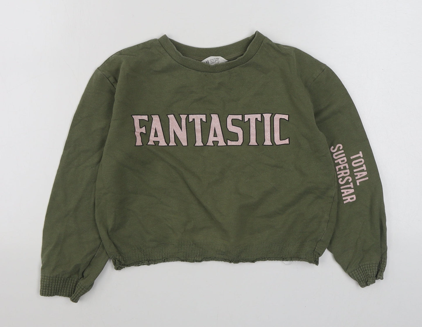 H&M Girls Green  Cotton Pullover Sweatshirt Size 9-10 Years  Pullover