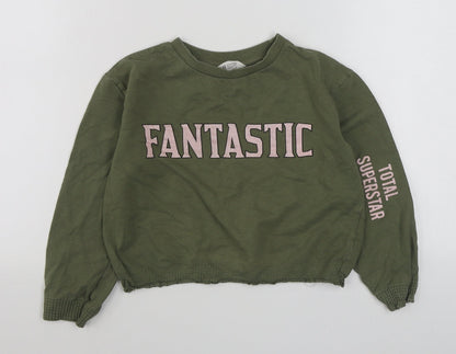 H&M Girls Green  Cotton Pullover Sweatshirt Size 9-10 Years  Pullover