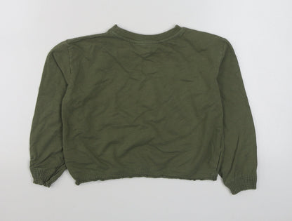 H&M Girls Green  Cotton Pullover Sweatshirt Size 9-10 Years  Pullover