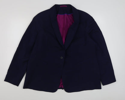 Preworn Womens Blue  Polyester Jacket Blazer Size 22
