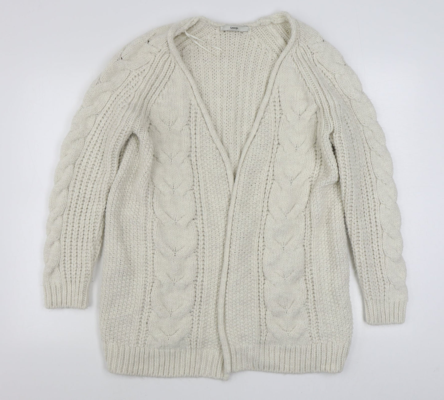 George Womens White V-Neck  Acrylic Cardigan Jumper Size M