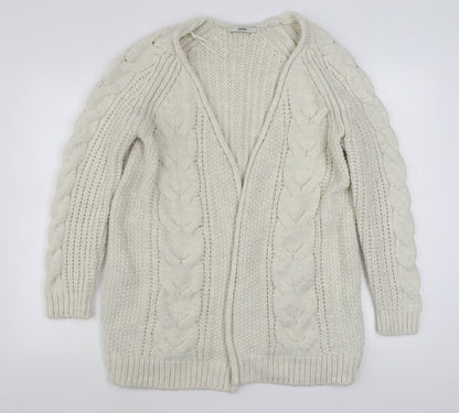 George Womens White V-Neck  Acrylic Cardigan Jumper Size M