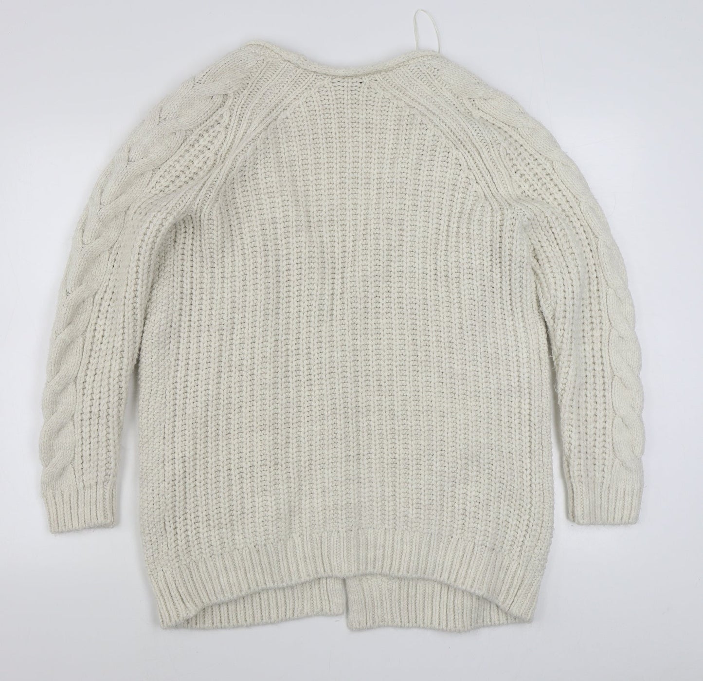 George Womens White V-Neck  Acrylic Cardigan Jumper Size M