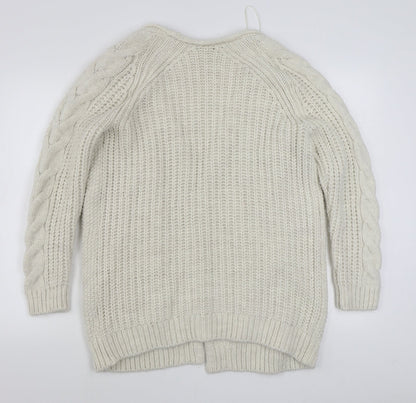 George Womens White V-Neck  Acrylic Cardigan Jumper Size M