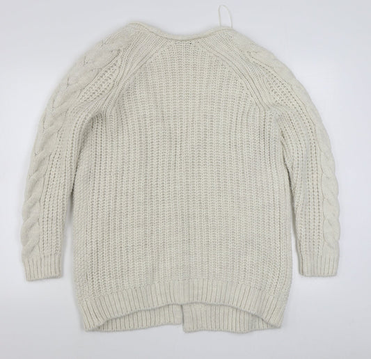 George Womens White V-Neck  Acrylic Cardigan Jumper Size M