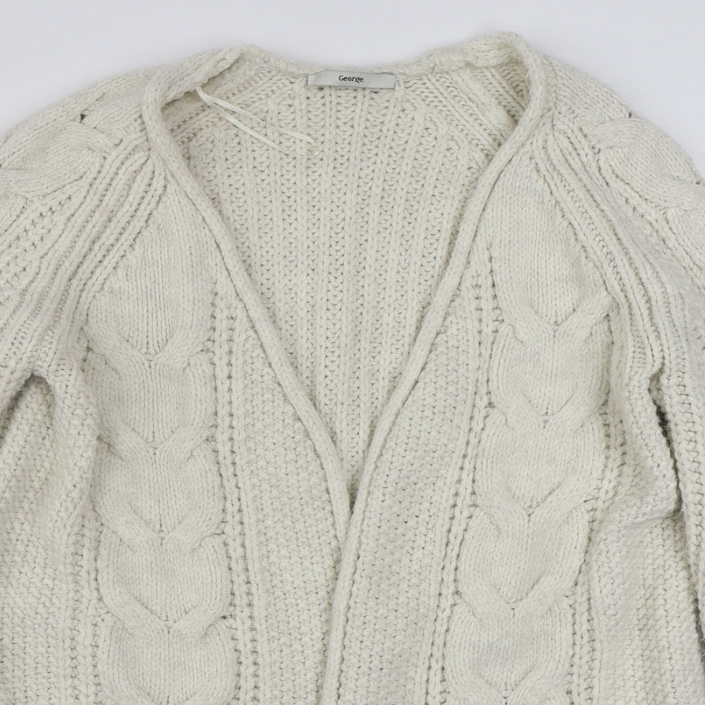 George Womens White V-Neck  Acrylic Cardigan Jumper Size M