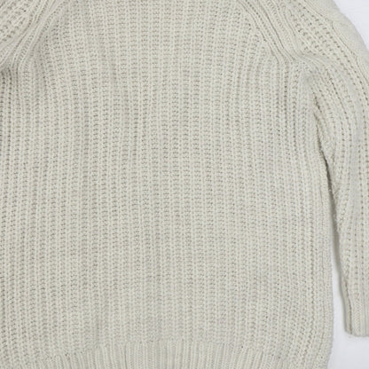 George Womens White V-Neck  Acrylic Cardigan Jumper Size M