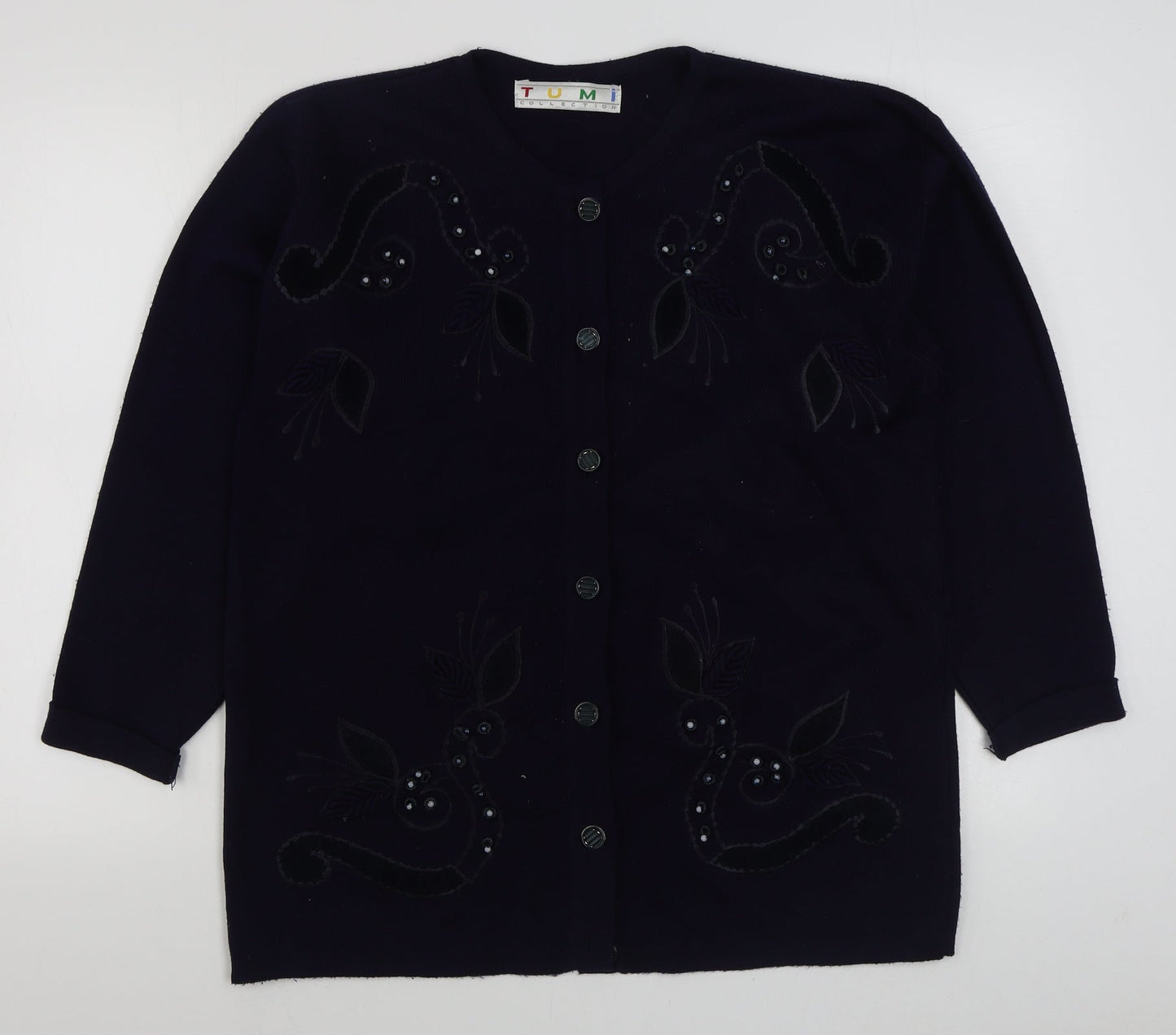 Tumi  Womens Blue Scoop Neck  Acrylic Cardigan Jumper Size 14