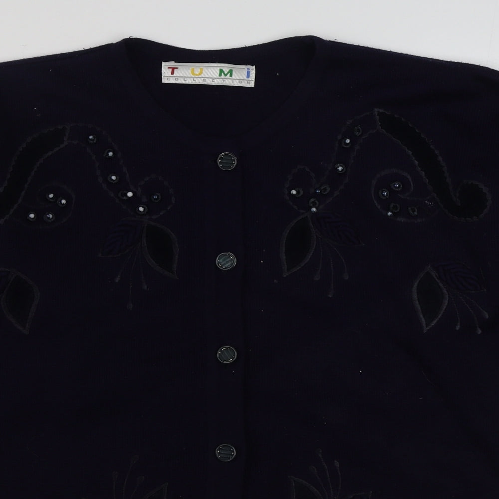 Tumi  Womens Blue Scoop Neck  Acrylic Cardigan Jumper Size 14