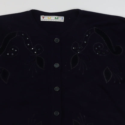 Tumi  Womens Blue Scoop Neck  Acrylic Cardigan Jumper Size 14