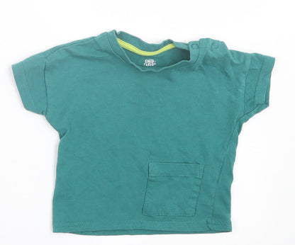 F&F Boys Green  Cotton Basic T-Shirt Size 0-3 Months Crew Neck Button