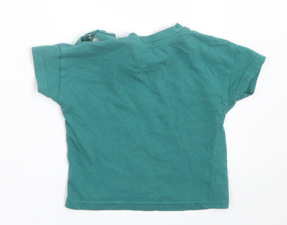 F&F Boys Green  Cotton Basic T-Shirt Size 0-3 Months Crew Neck Button