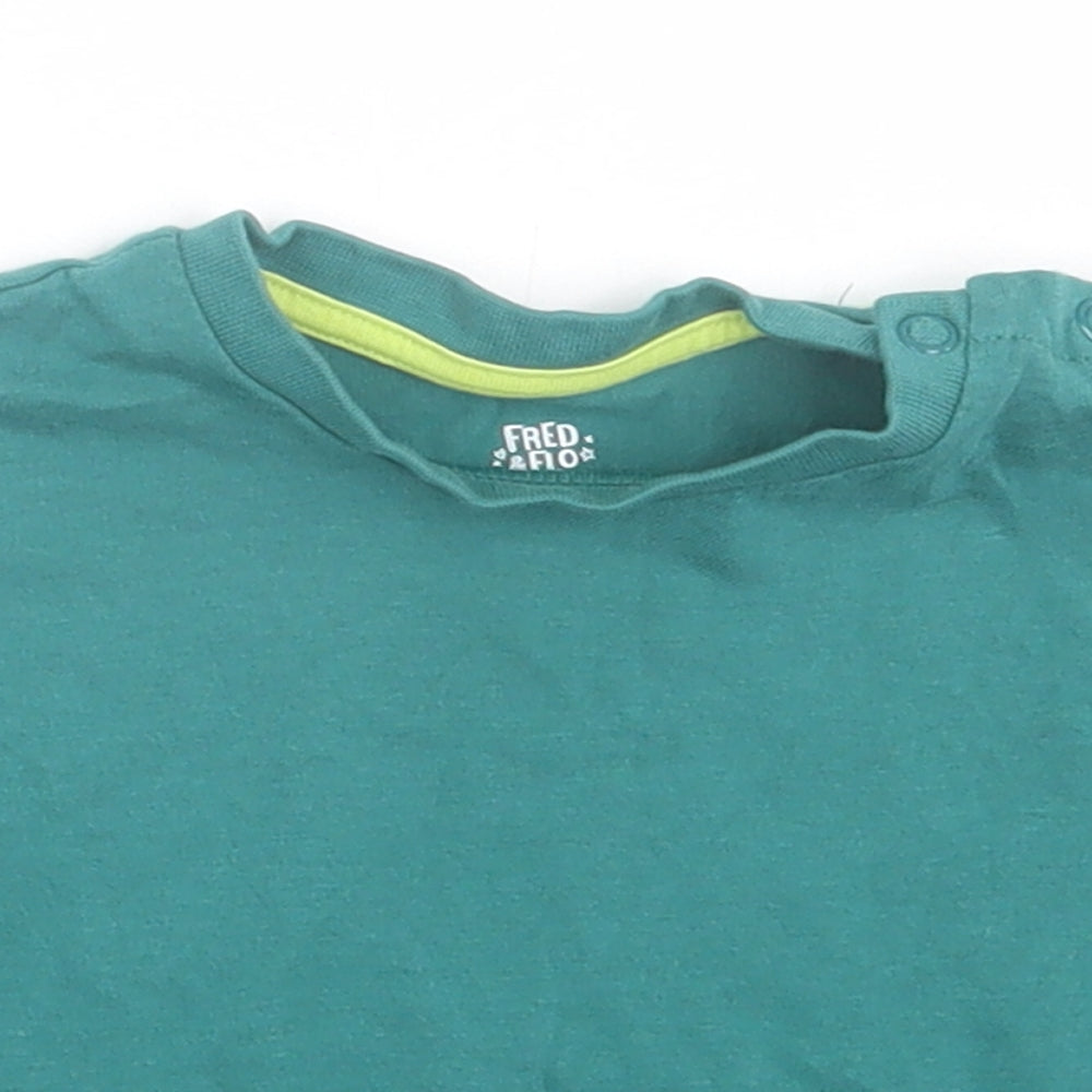 F&F Boys Green  Cotton Basic T-Shirt Size 0-3 Months Crew Neck Button