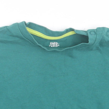 F&F Boys Green  Cotton Basic T-Shirt Size 0-3 Months Crew Neck Button