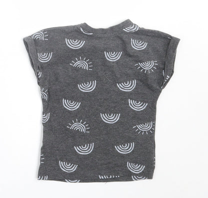 Primark Girls Grey Geometric Cotton Basic T-Shirt Size 9-12 Months Crew Neck Pullover