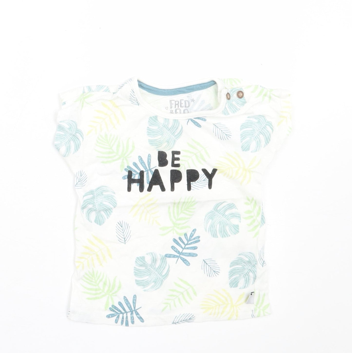 F&F Baby Green Geometric Cotton Basic T-Shirt Size 12-18 Months Crew Neck Button