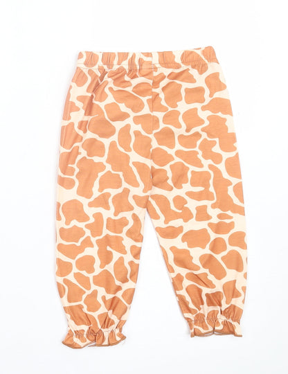 prewornq Girls Brown Geometric Cotton Capri Trousers Size 9-12 Months  Pullover
