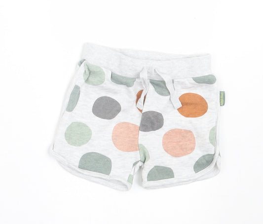 Primark Girls Grey Geometric Cotton Cropped Trousers Size 9-12 Months  Tie