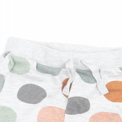 Primark Girls Grey Geometric Cotton Cropped Trousers Size 9-12 Months  Tie