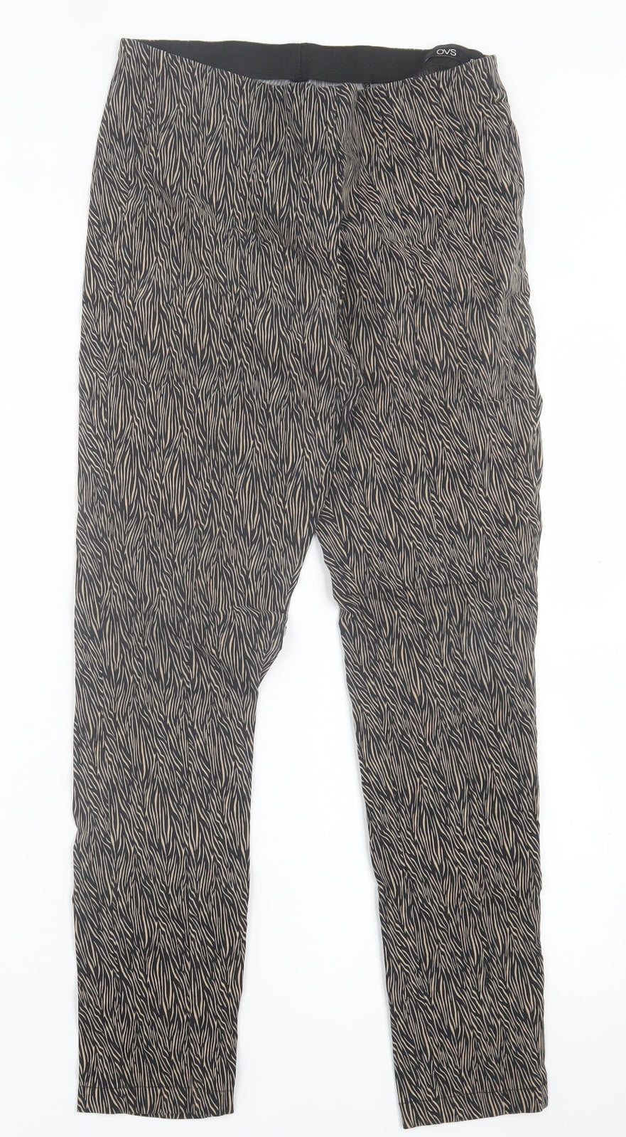 OVS Womens Brown Animal Print Viscose Capri Trousers Size 10 L26 in Regular