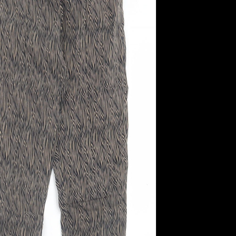 OVS Womens Brown Animal Print Viscose Capri Trousers Size 10 L26 in Regular