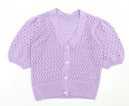 Gallery Womens Purple V-Neck  Acrylic Cardigan Jumper Size S