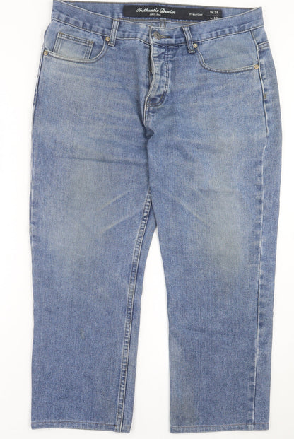 Authenic Denim Mens Blue  Cotton Skinny Jeans Size 36 in L30 in Regular Button