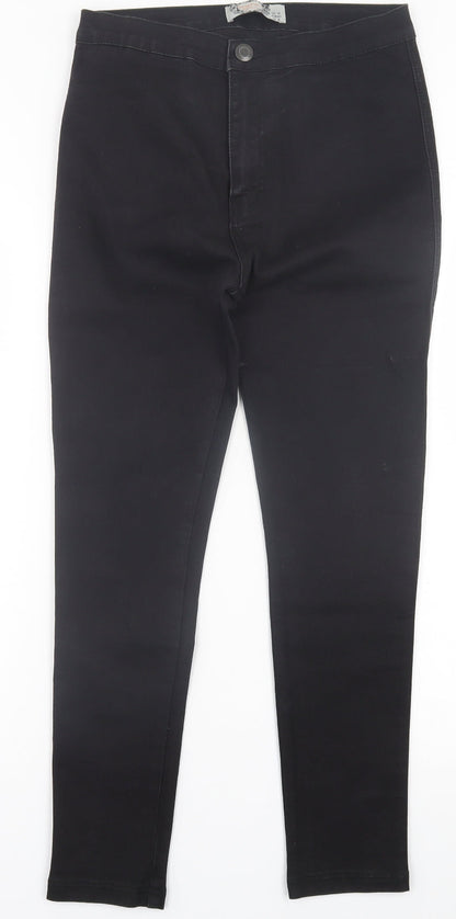 Boohoo Womens Black  Cotton Skinny Jeans Size 12 L27 in Regular Button
