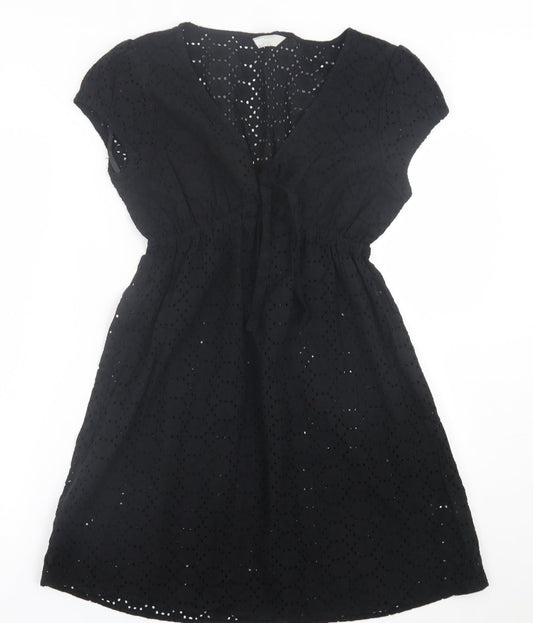 Awear Womens Black Floral Polyester A-Line  Size 12  V-Neck Pullover