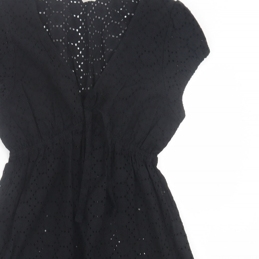 Awear Womens Black Floral Polyester A-Line  Size 12  V-Neck Pullover