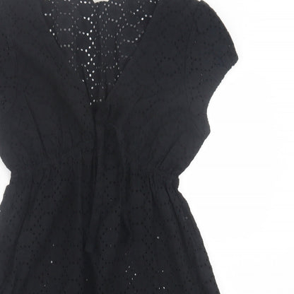 Awear Womens Black Floral Polyester A-Line  Size 12  V-Neck Pullover