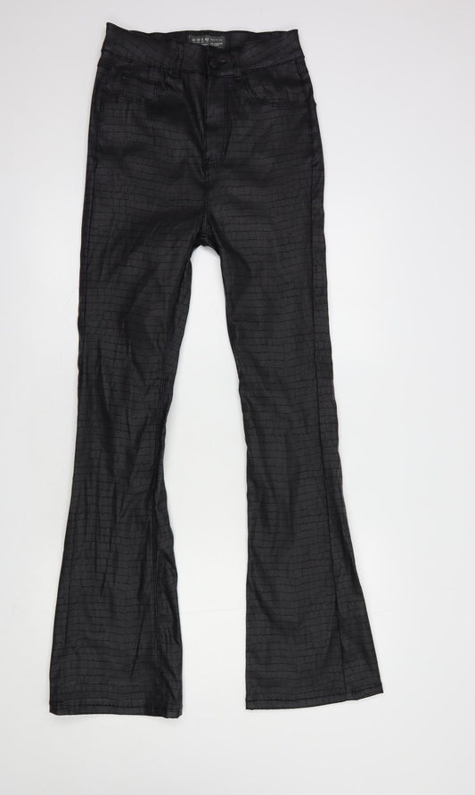 Denim Co. Womens Black Animal Print Polyester Trousers  Size 10 L33 in Regular Button - Coated
